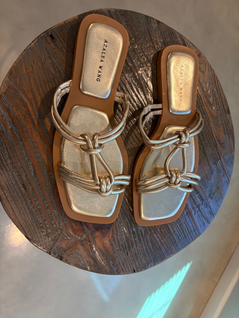 AZALEA WANG Metallic Gold Knotted Slide Sandals